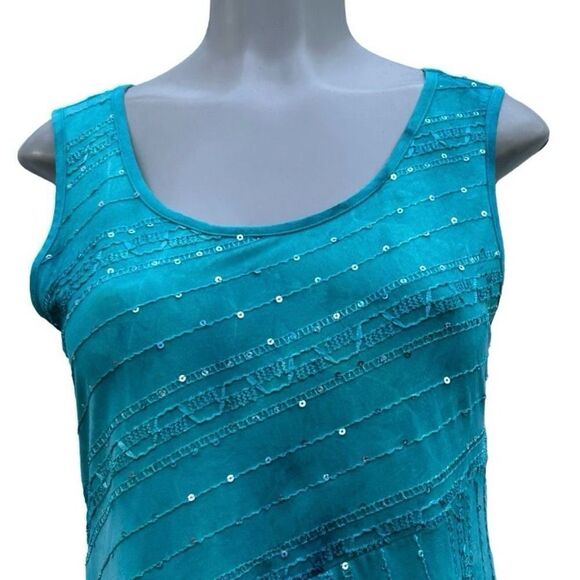 Sami & Jo Tunic Top Women’s Medium Turquoise Embroidered Sequin Sleeveless Cute - Picture 2 of 13